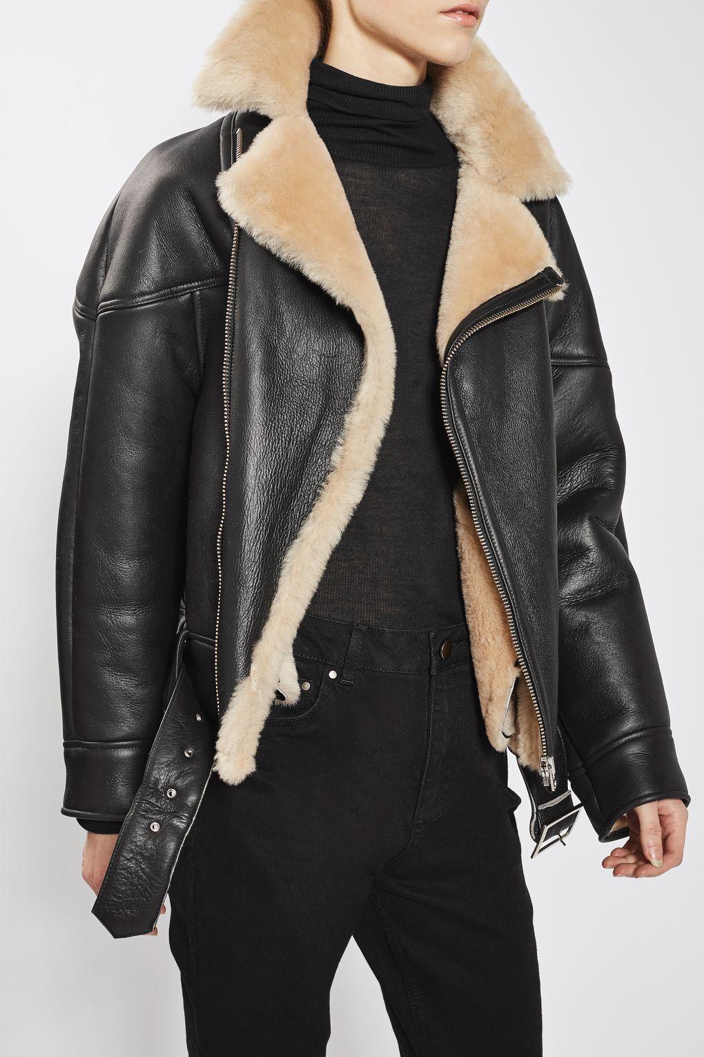 Leather Shearling Aviator Jacket By Boutique in Chocolate