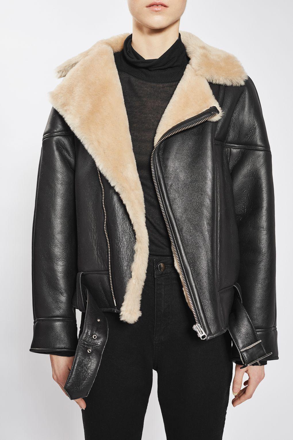 TOPSHOP Leather Shearling Aviator Jacket By Boutique in Chocolate ...