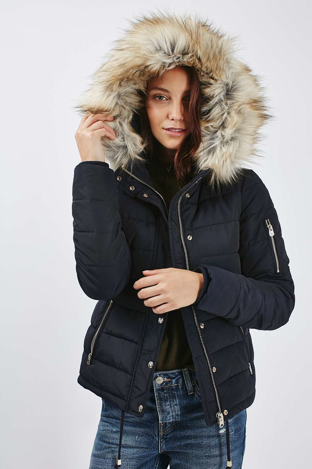 topshop puffer jacket navy