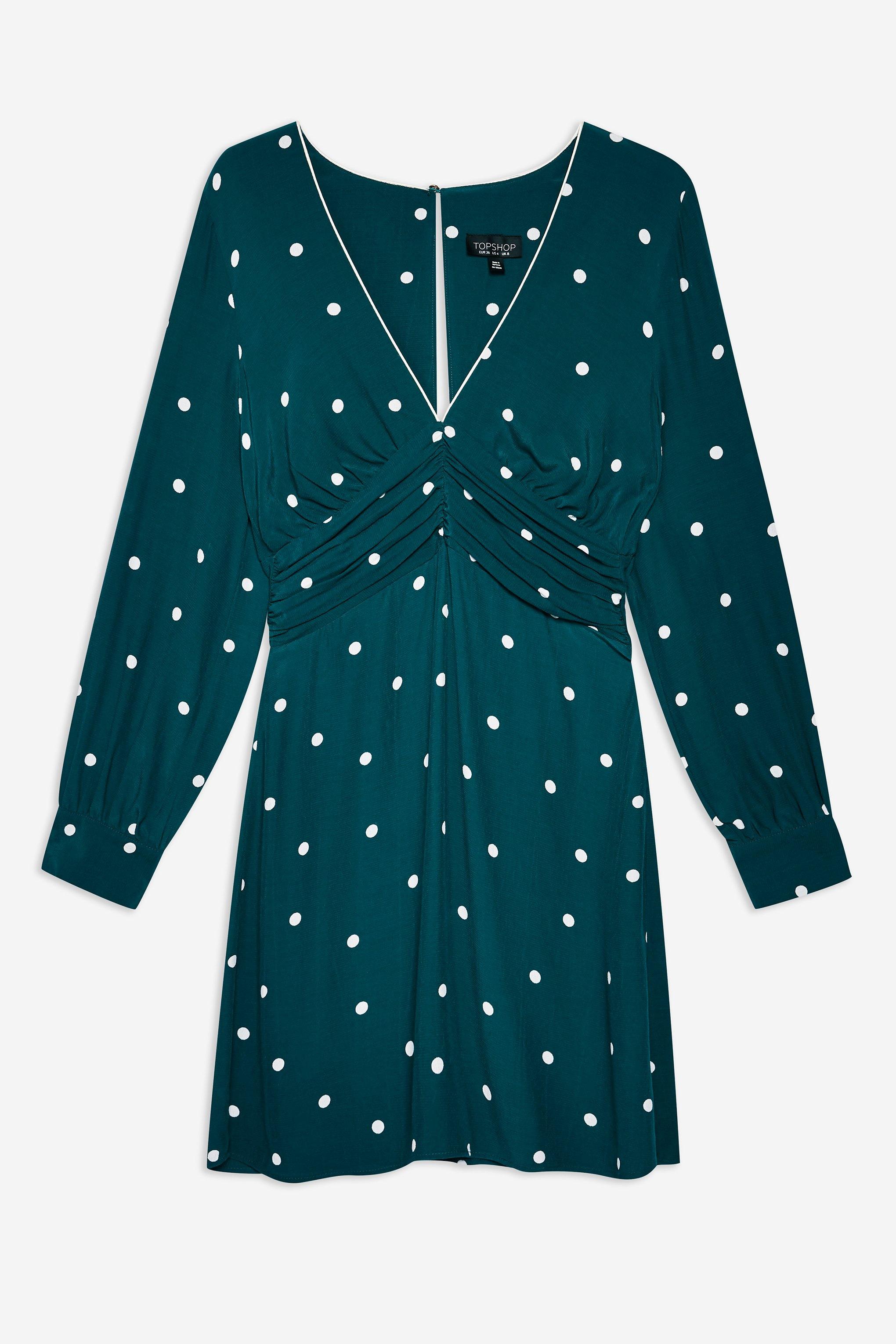 topshop green polka dot dress