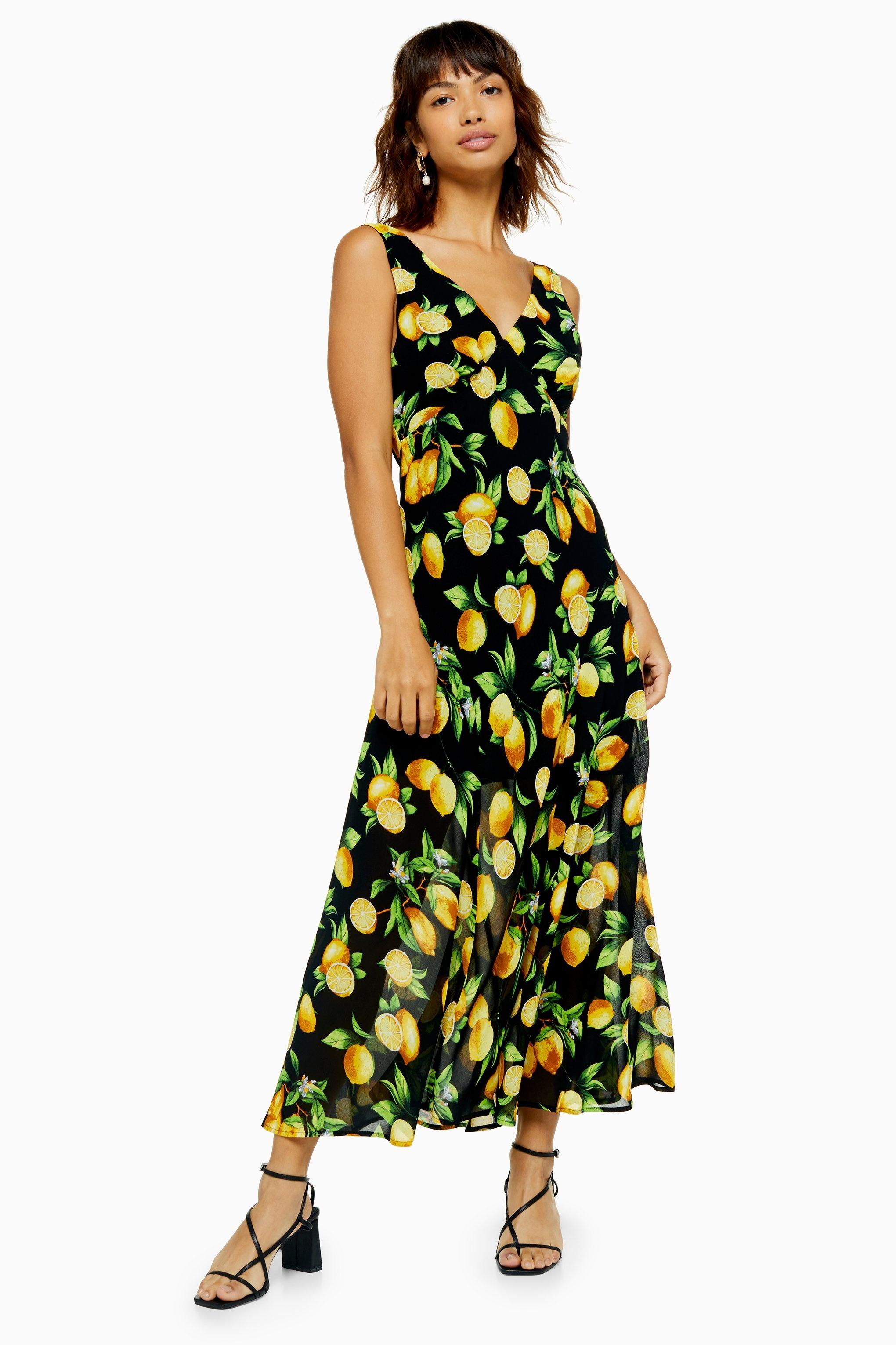 lemon print midi dress