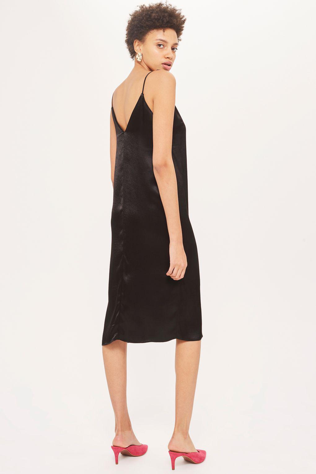 satin midi dress black