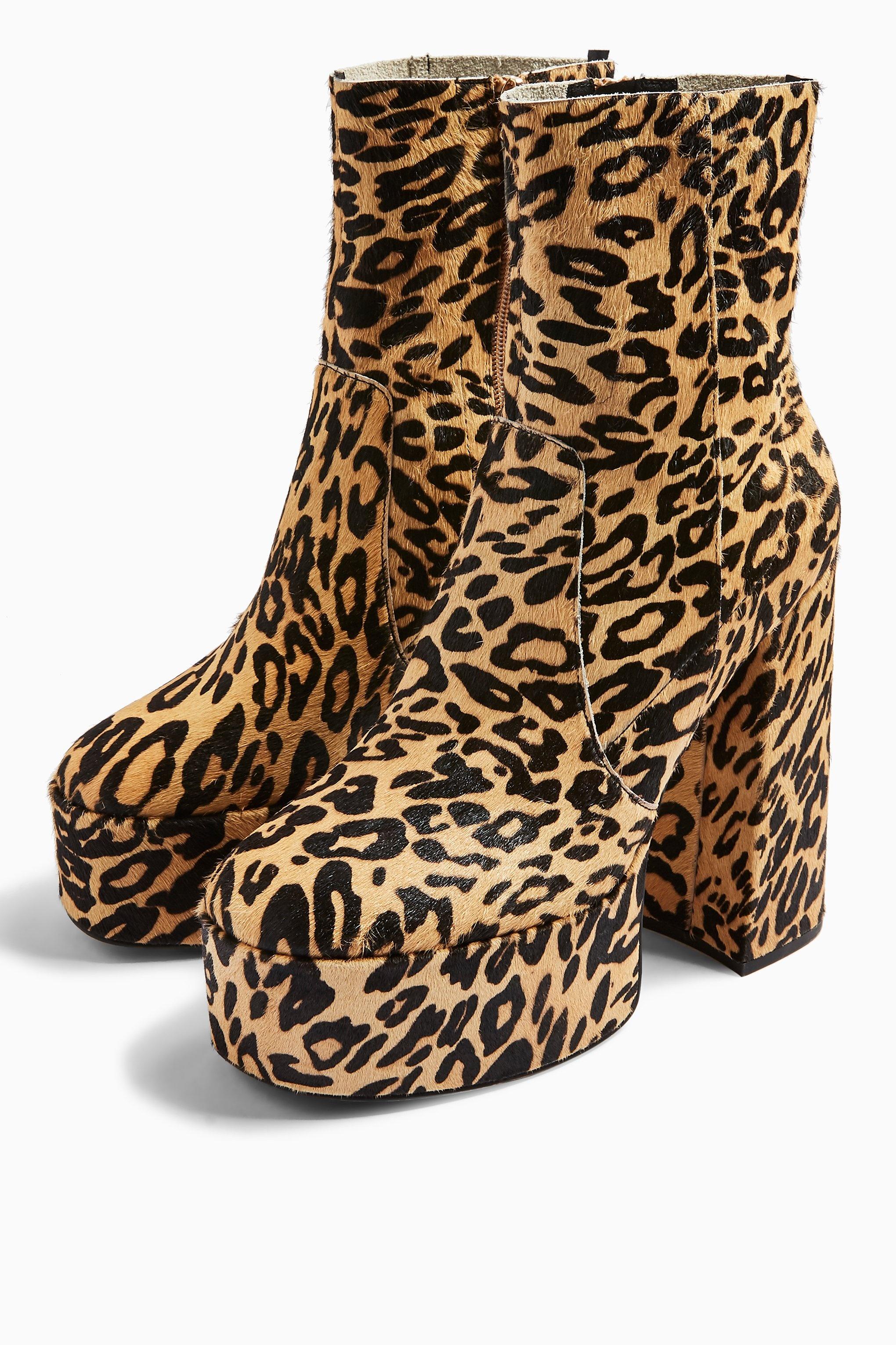 leopard platform ankle boots