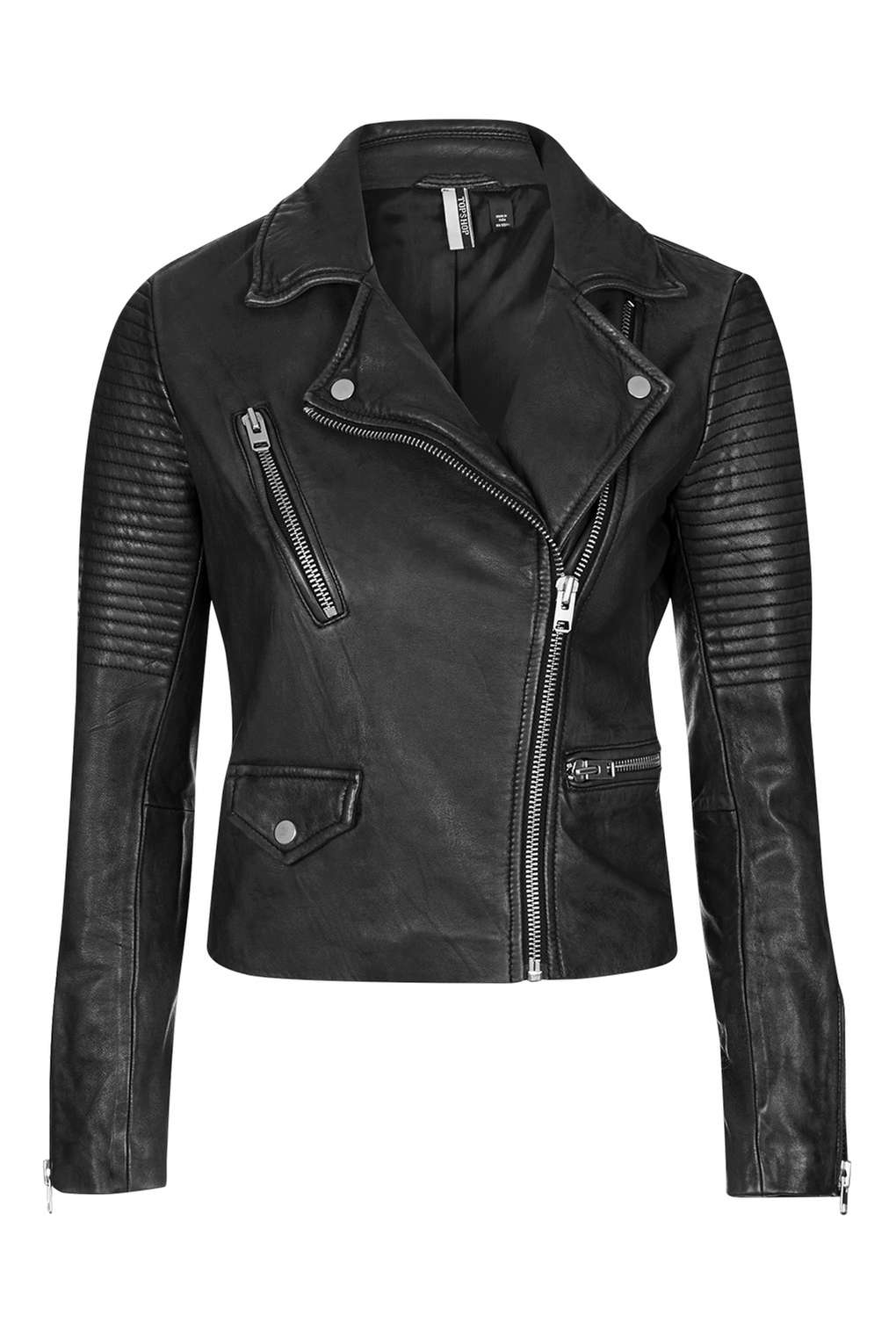 TOPSHOP Tall Leather Biker Jacket in Black - Lyst
