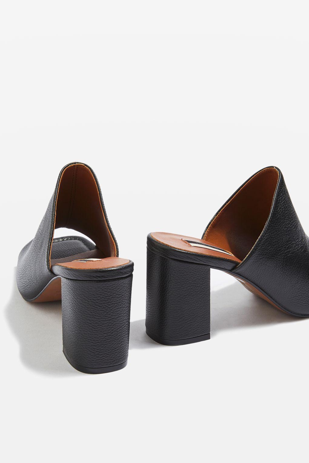 TOPSHOP Leather Novel Square Toe Mules in Black - Lyst