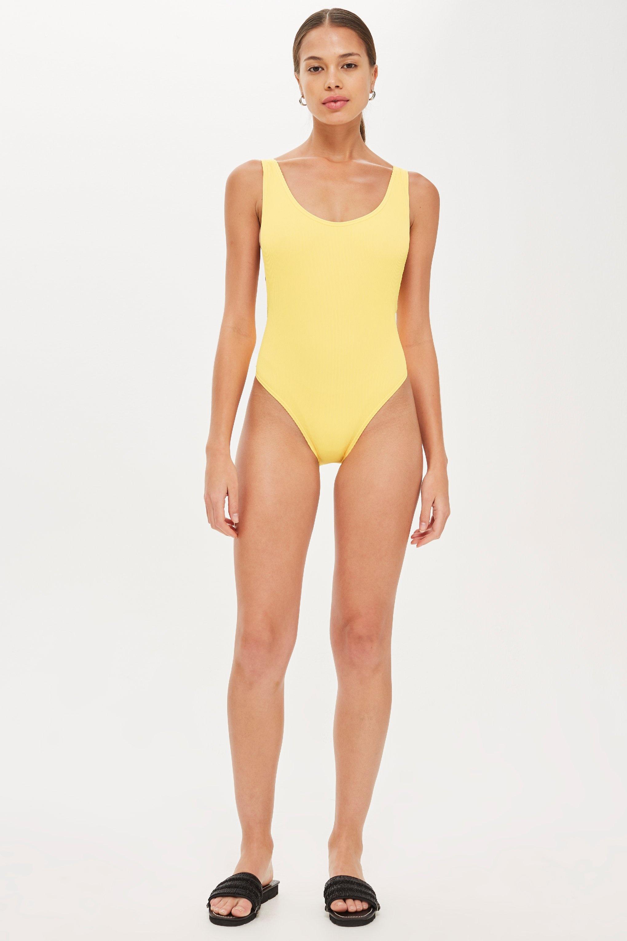 yellow ribbed swimsuit