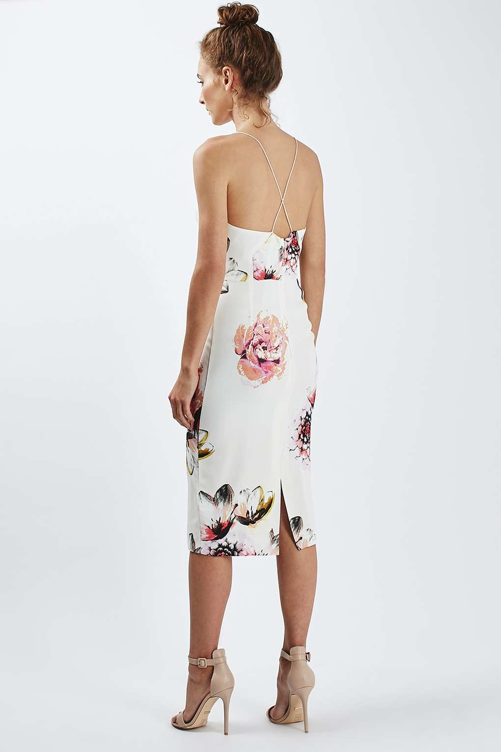 white floral plunge midi dress