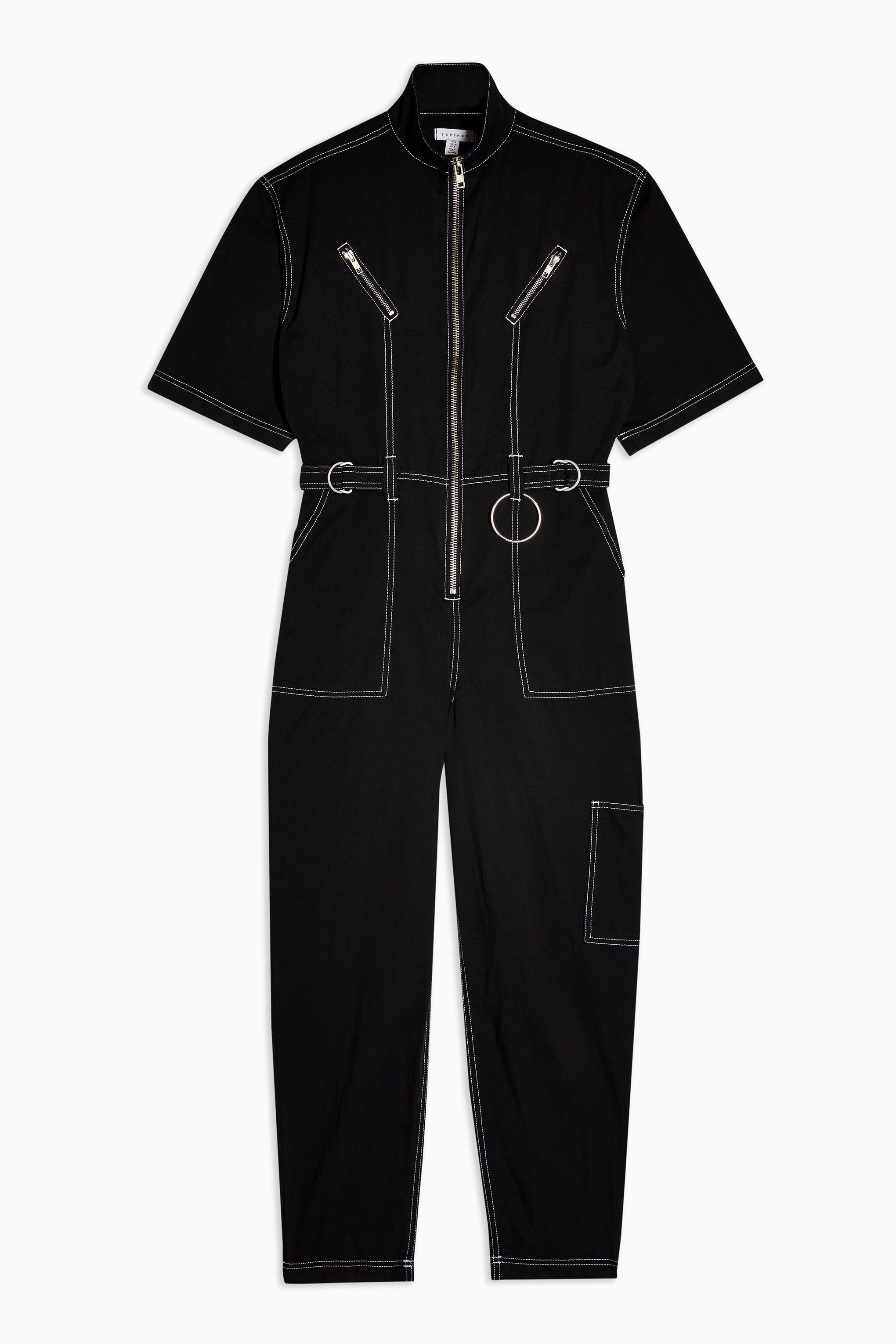 Cotton Short Sleeve Utility Boiler Suit in Black Lyst