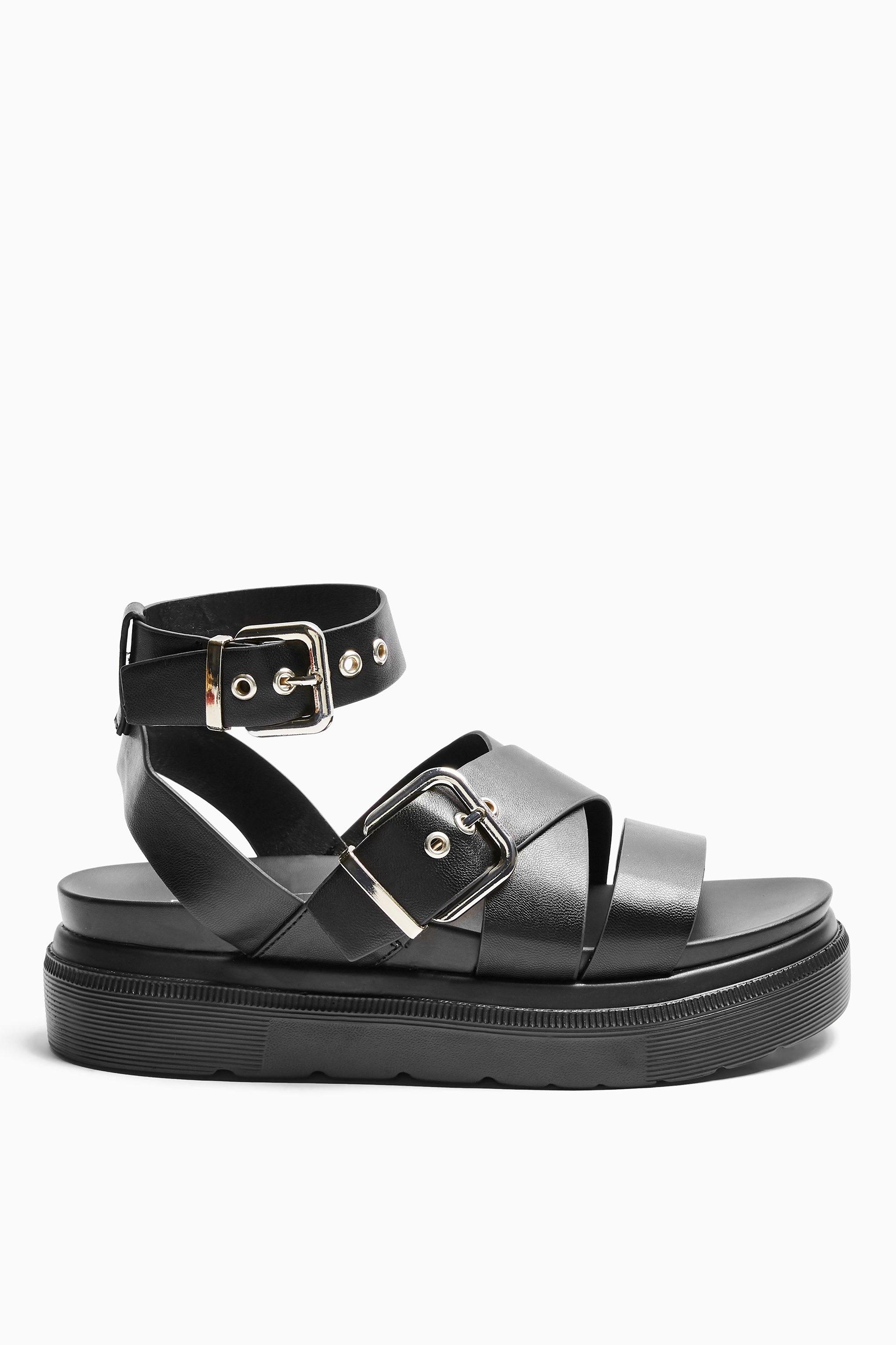 black chunky sandals flat