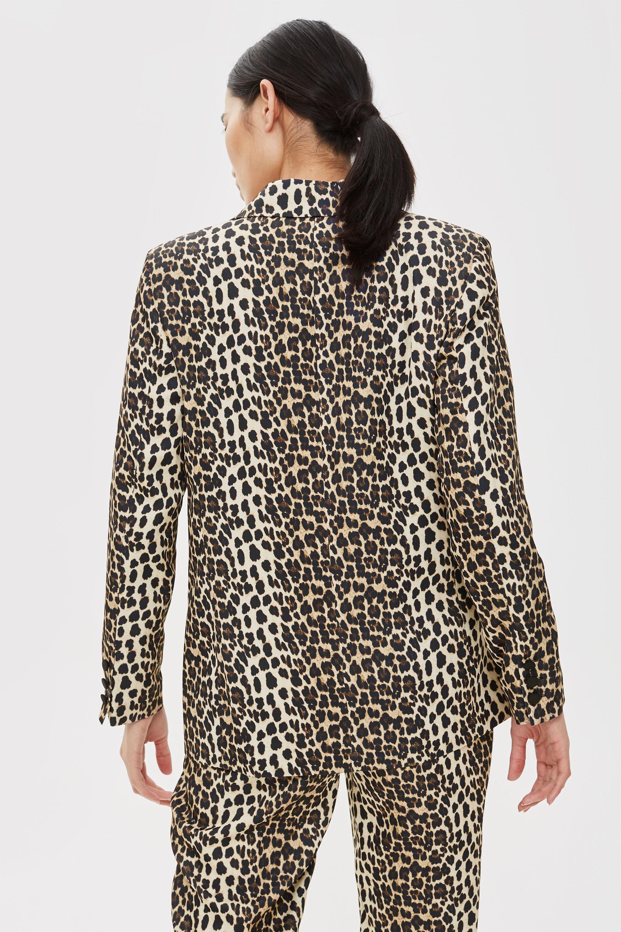 TOPSHOP Synthetic Petite Brown Leopard Print Suit Jacket - Lyst