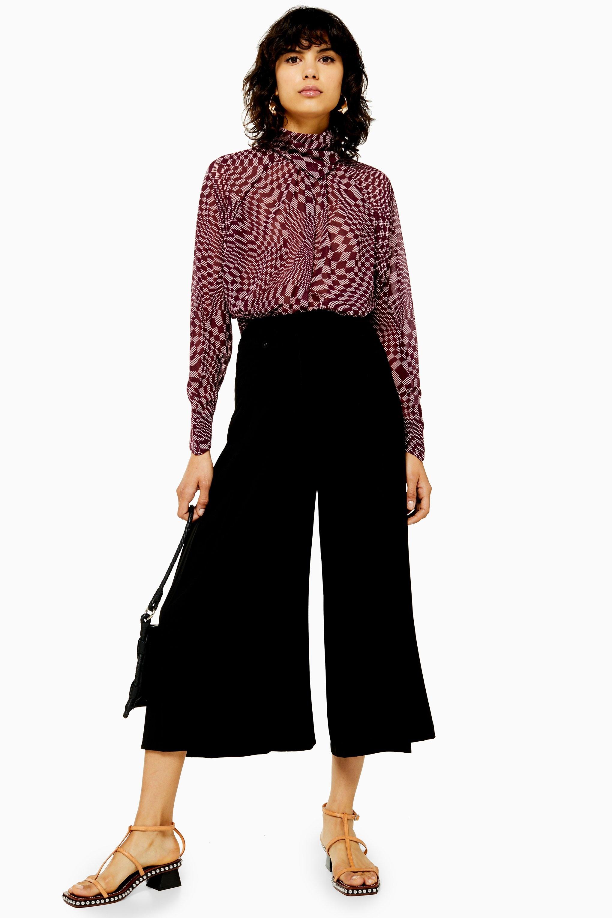 TOPSHOP Synthetic Pleat Crop Wide Pants in Black - Save 51% - Lyst