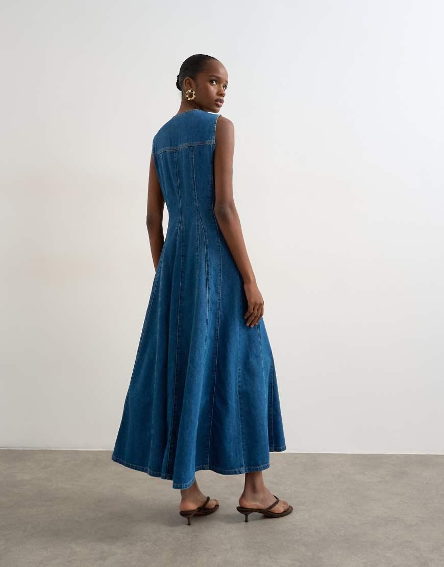 topshop denim midi dress Topshop - Denim Midi Dress - Women - Cotton/Spandex - 2 US