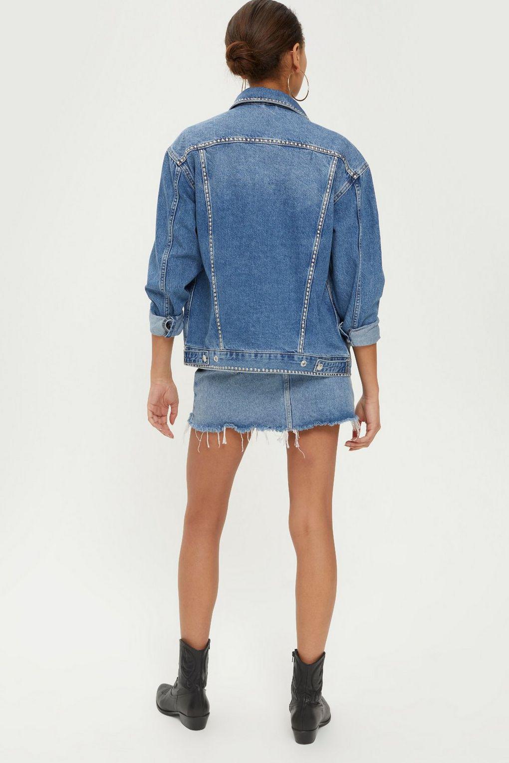 Tall Crystal Seam Denim Jacket in Mid Stone (Blue) Lyst