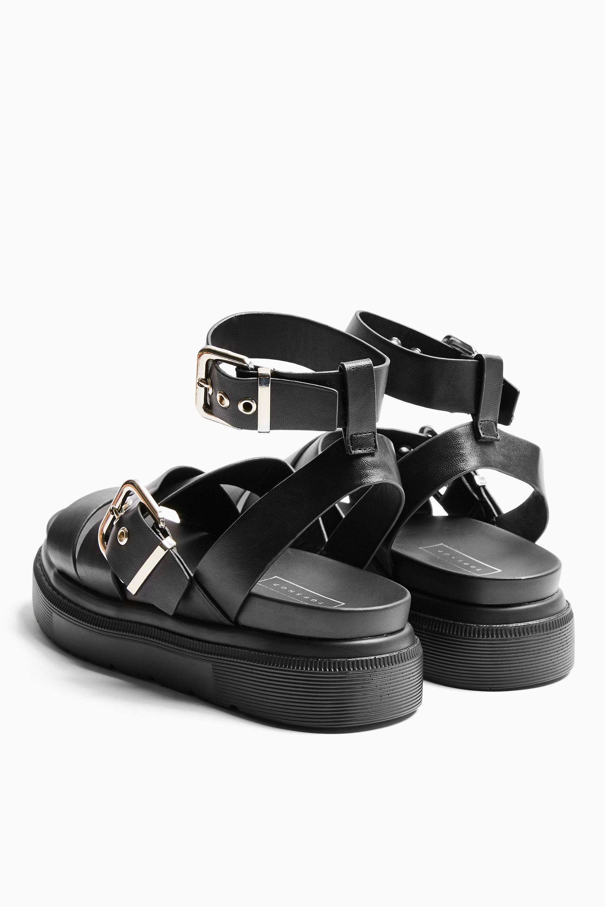 TOPSHOP Denim Prime Black Chunky Sandals - Lyst