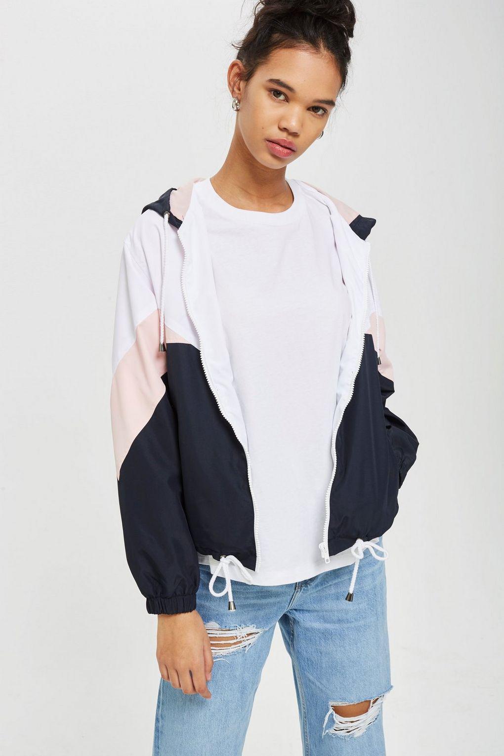 TOPSHOP Denim Colour Block Windbreaker Jacket in Pink - Lyst