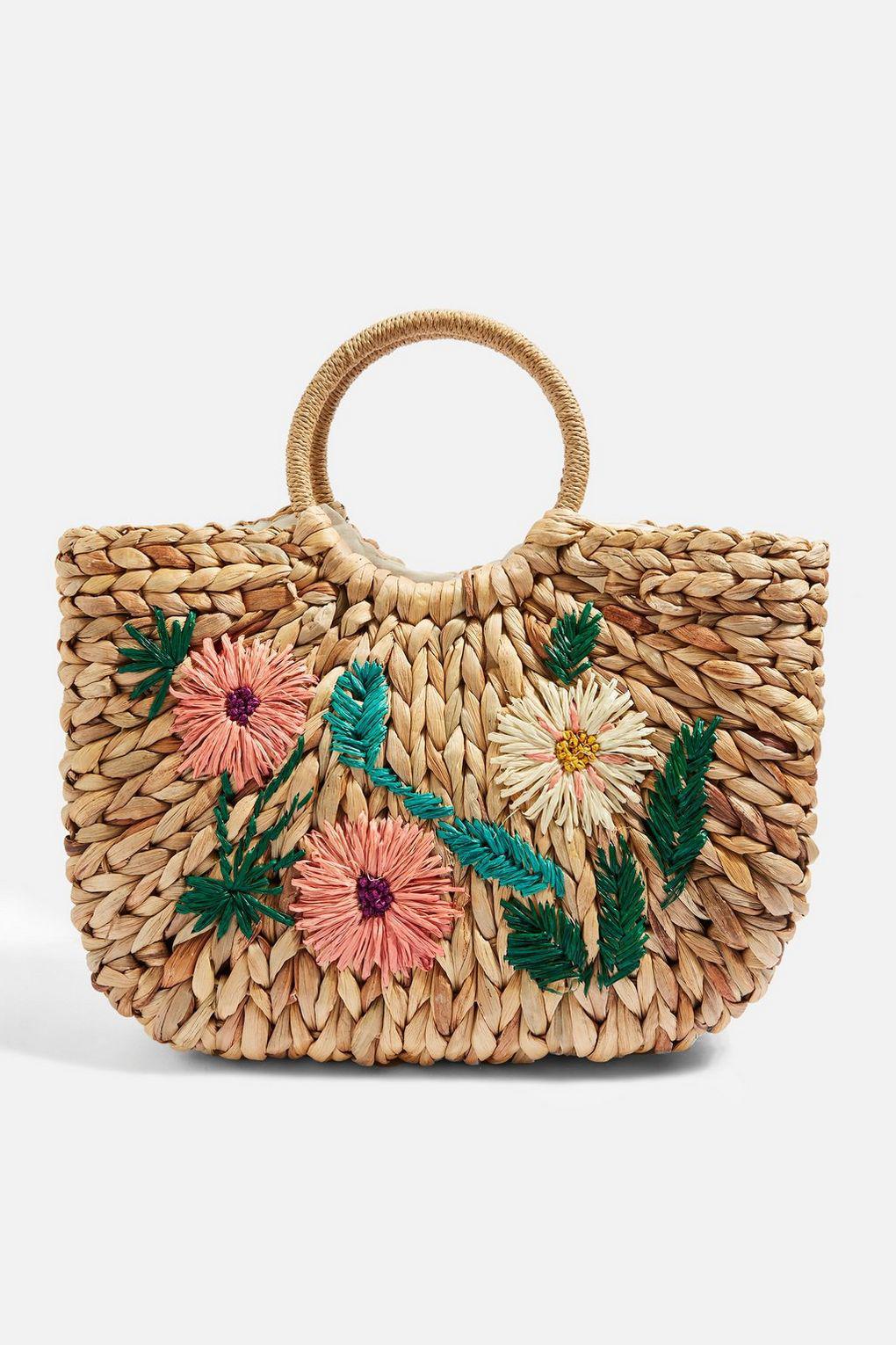 TOPSHOP Floral Embroidered Straw Tote Bag - Lyst