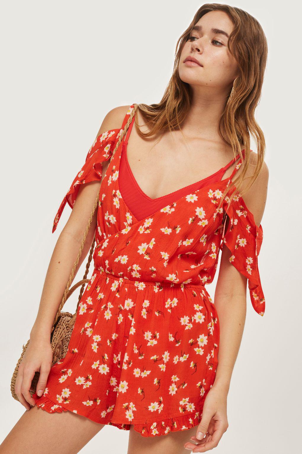 red floral playsuit