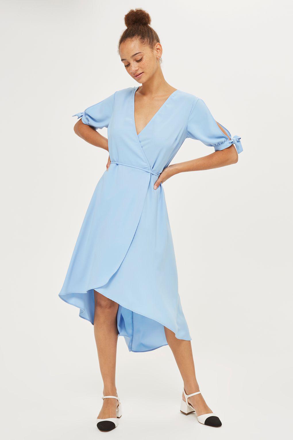 dusty blue wrap dress