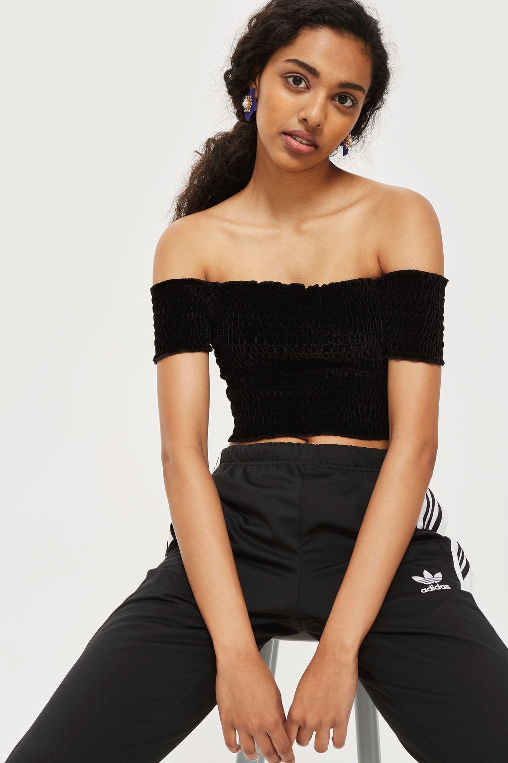 black velvet bardot top