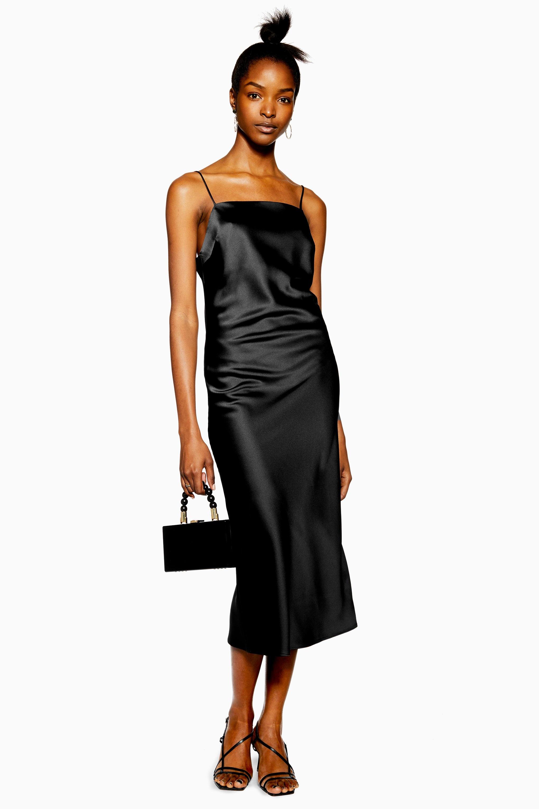 Satin Square Neck Slip Dress in Black Lyst