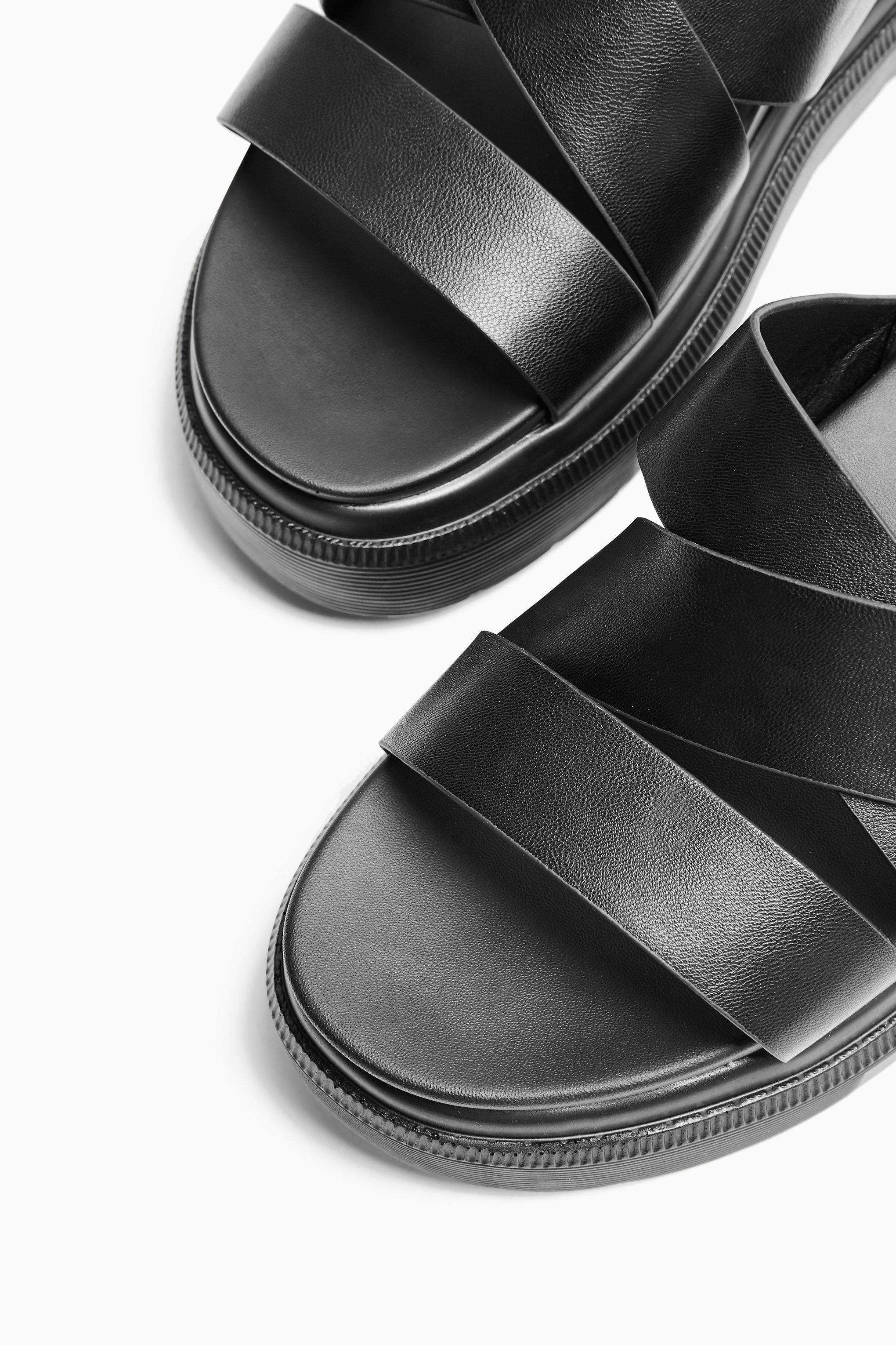 black chunky sandals flat