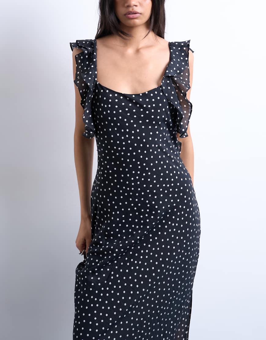 who is the lady in green dress at inauguration Rent Topshop Button Down V Neck Tie Front Midi Dress In Polka Dot Print main image 0