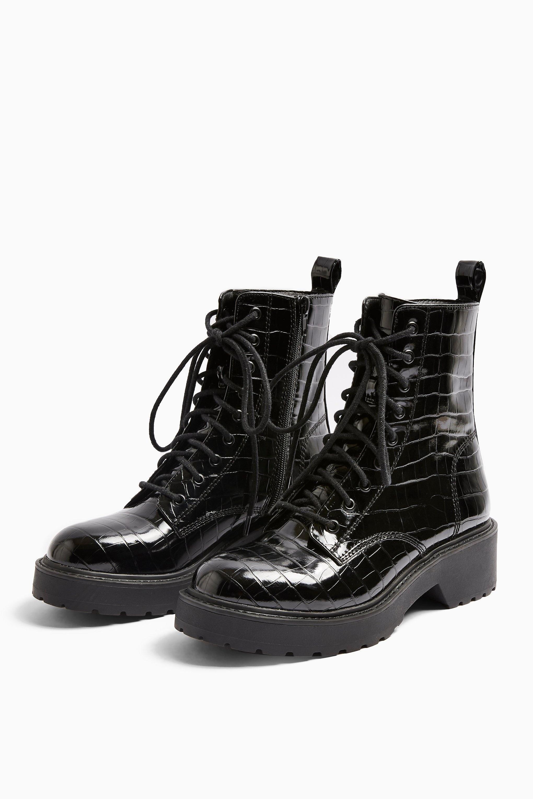 Denim Kacy Black Patent Chunky Boots Lyst