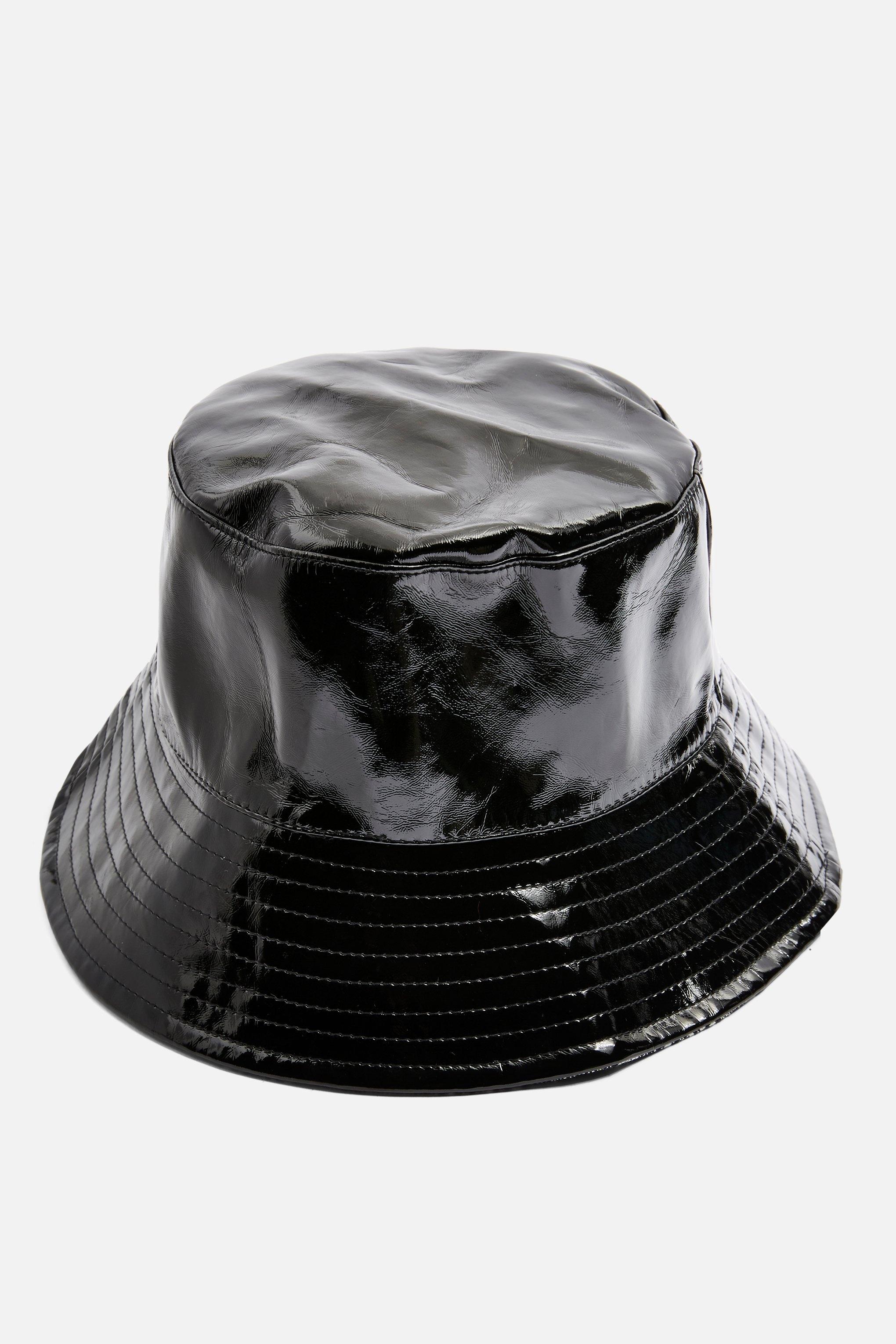 TOPSHOP Vinyl Check Bucket Hat in Black - Lyst