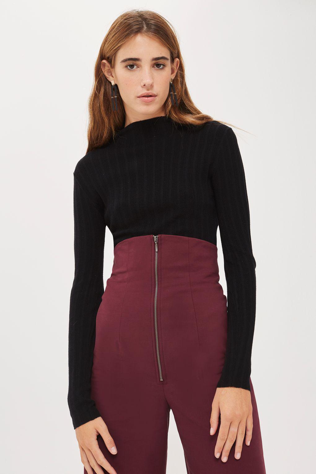 burgundy high waisted trousers