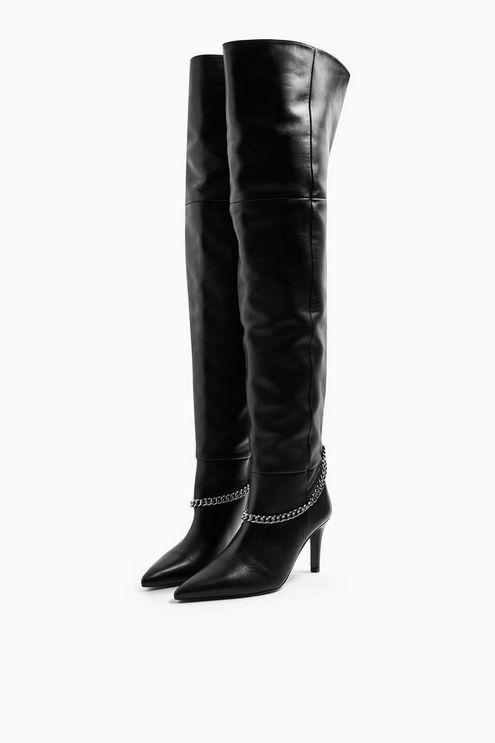 TOPSHOP Leather Idol Taliachain Thigh High Boots in Black - Lyst