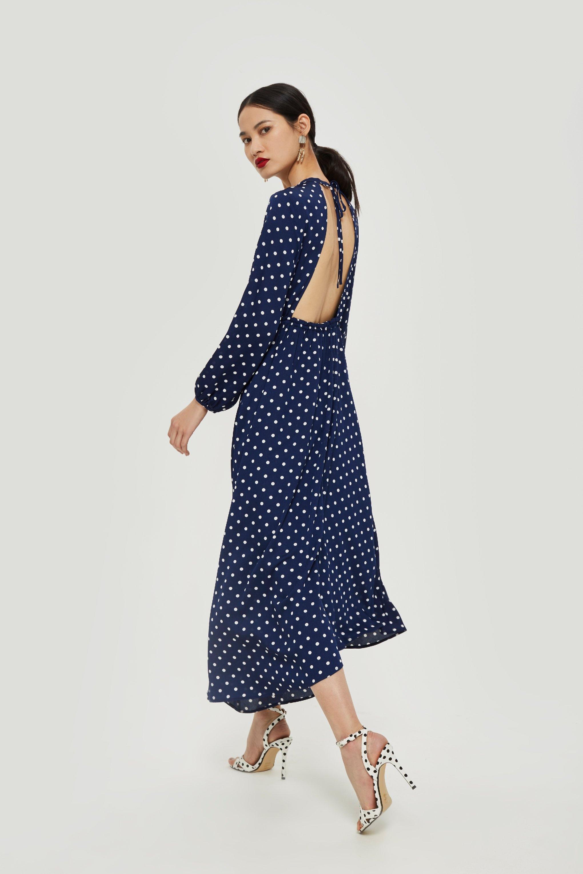 topshop blue polka dot dress