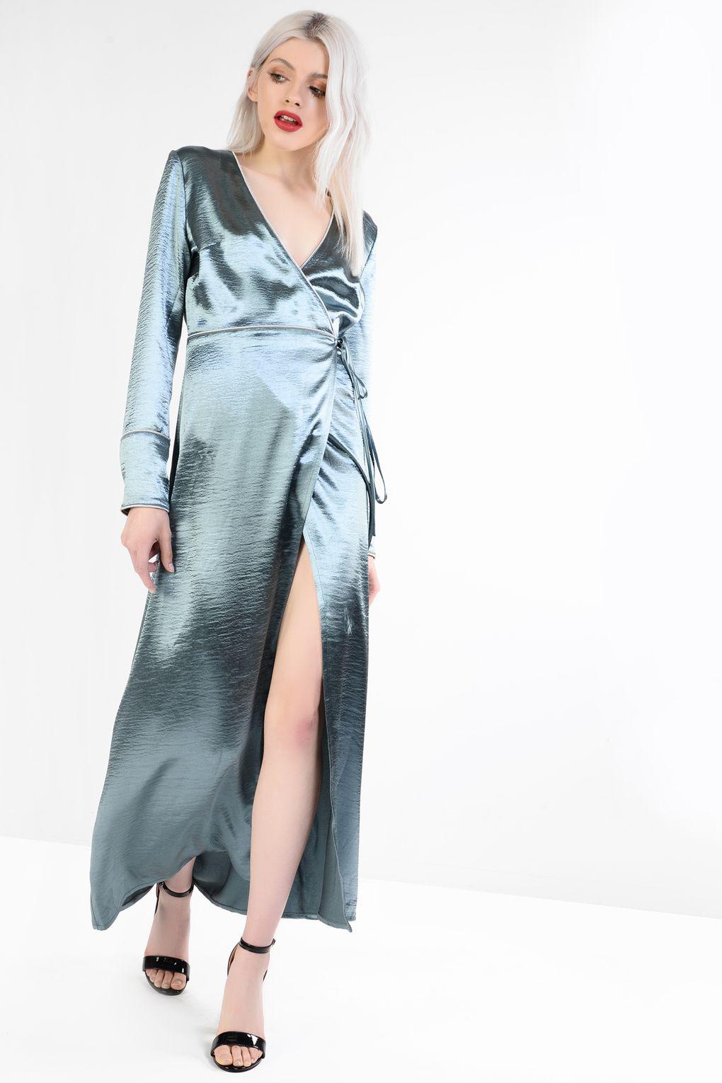 wrap satin midi dress