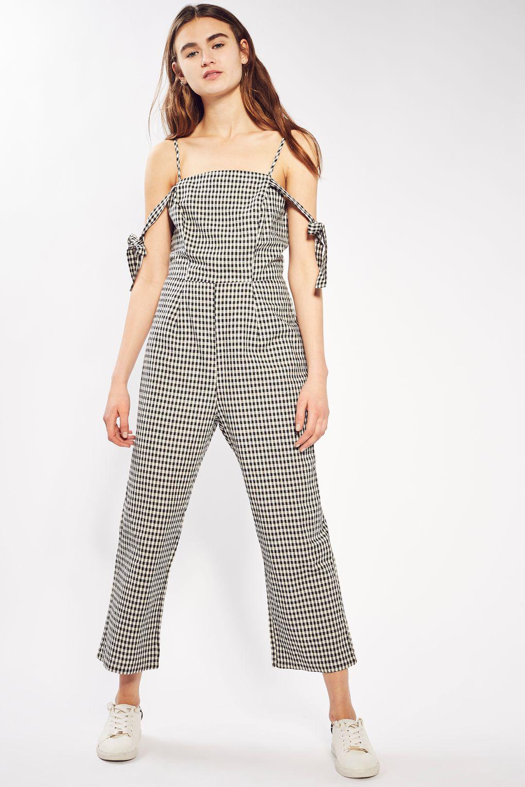 black and white check jumpsuit