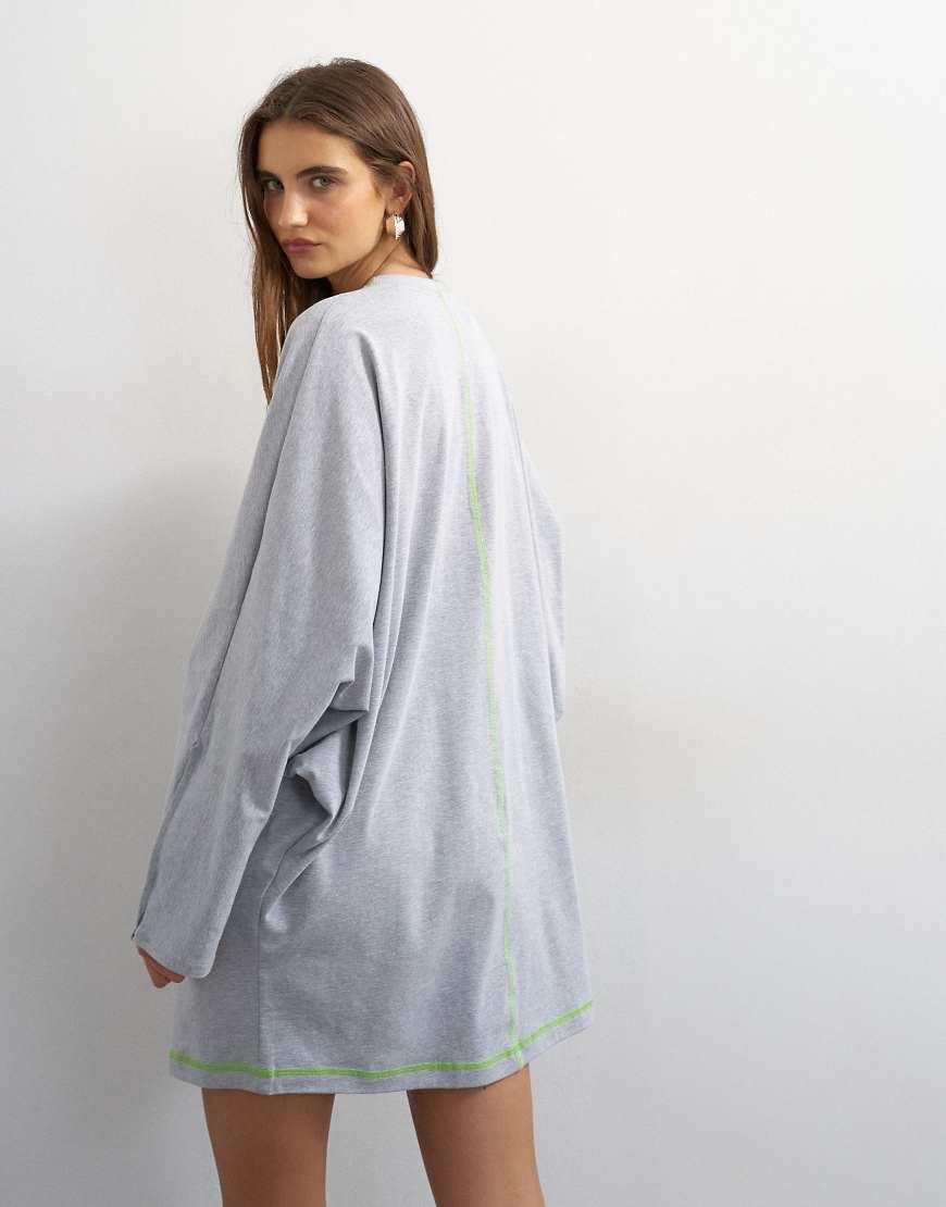 grey t shirt dress topshop Cotton Rich Jersey Rolled Sleeve T-Shirt Mini in linen midi dress