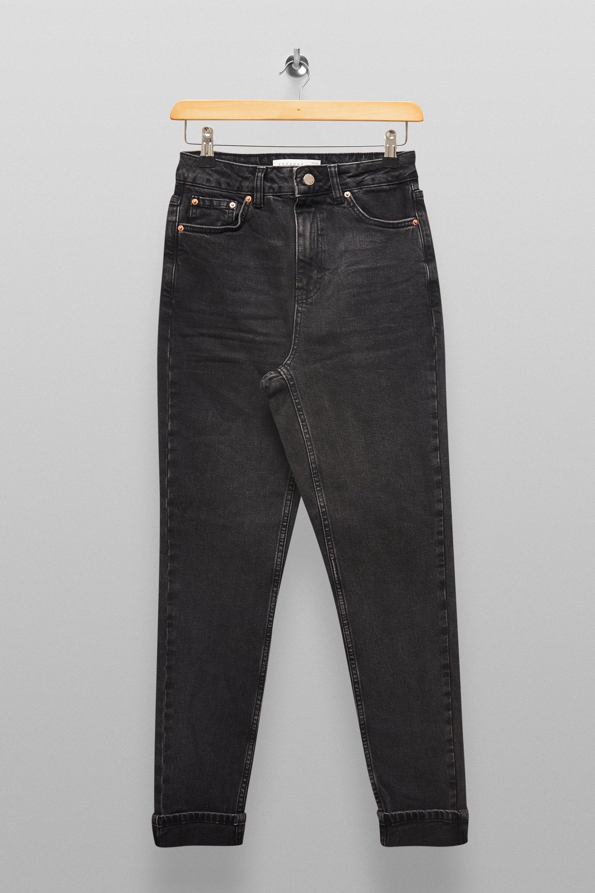 TOPSHOP Denim Washed Black Premium Mom Tapered Jeans - Lyst