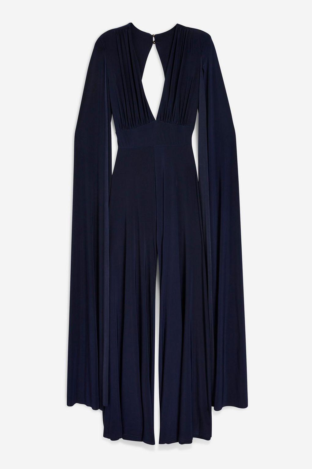 plunge front cape jumpsuit