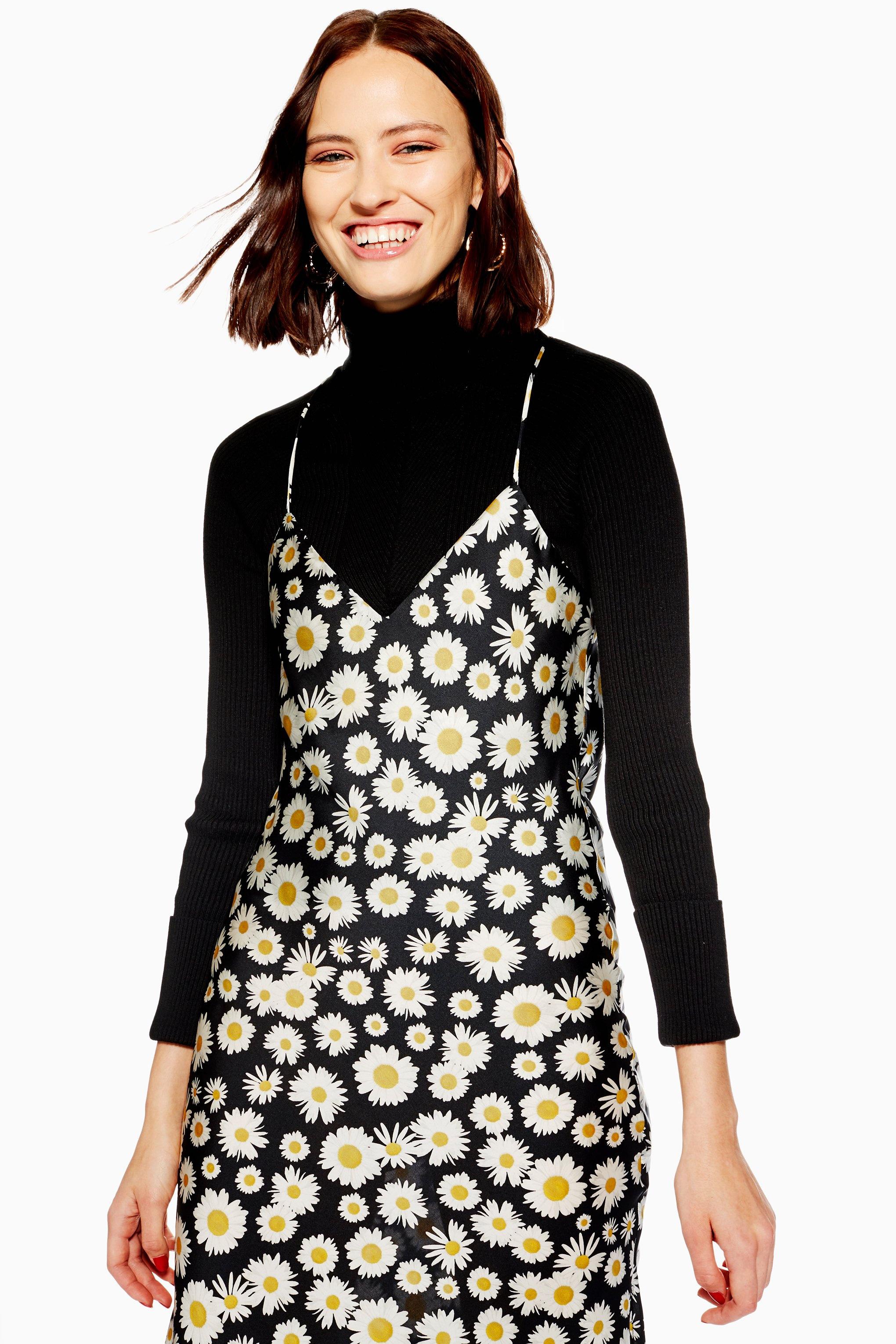 topshop daisy print slip midi dress