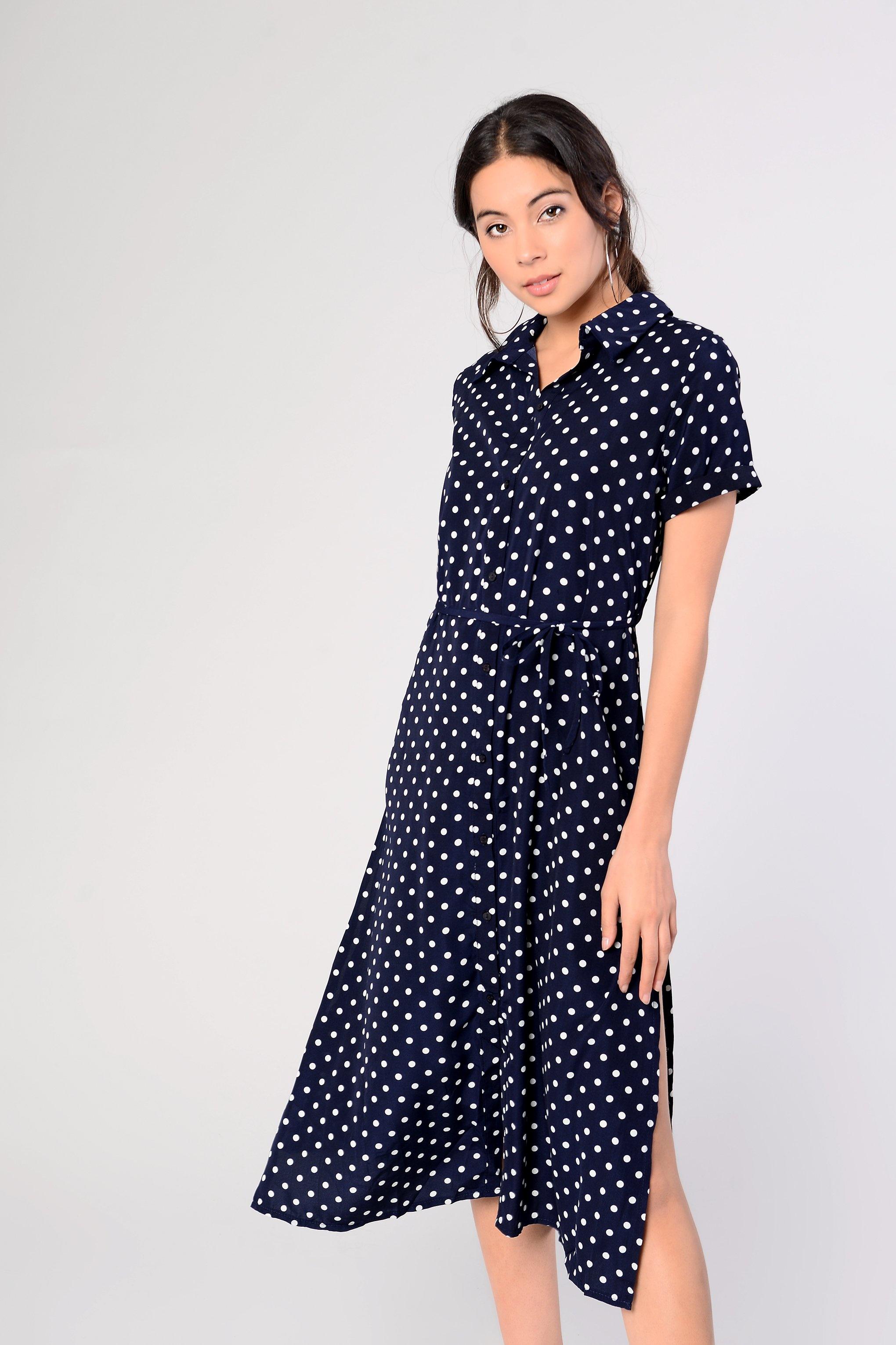 polka dot midi shirt dress