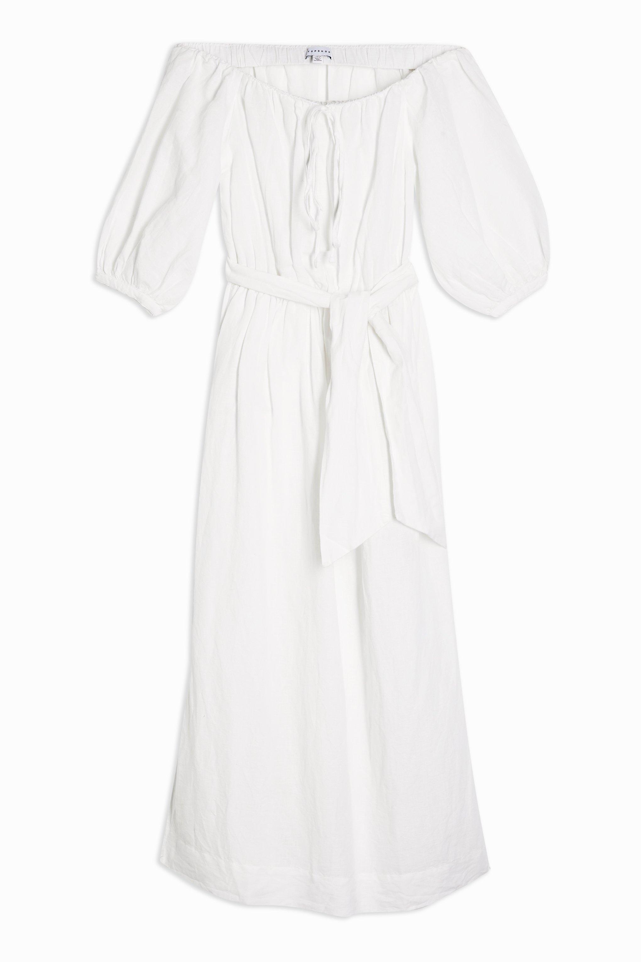 linen bardot midi dress