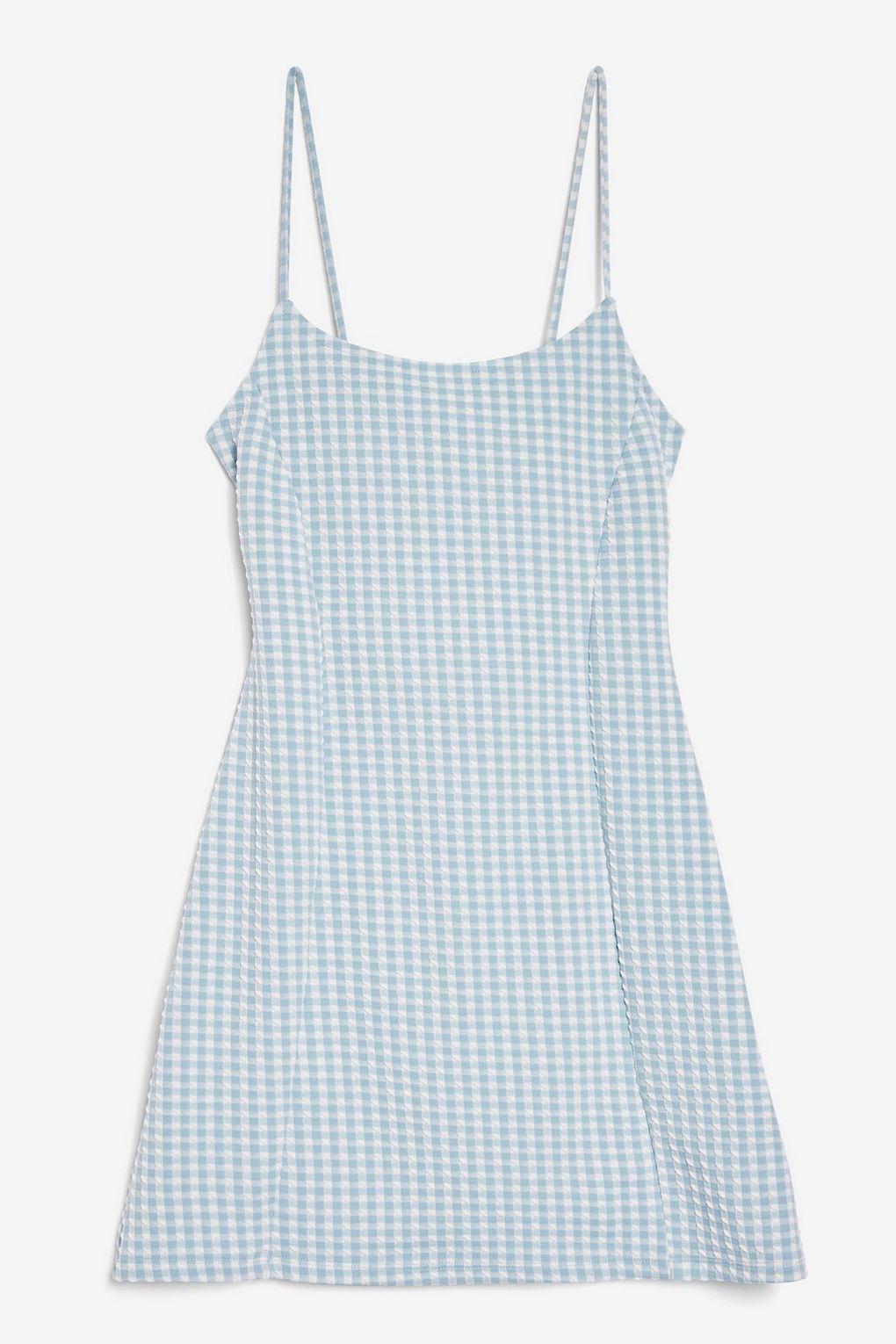 blue gingham pinafore