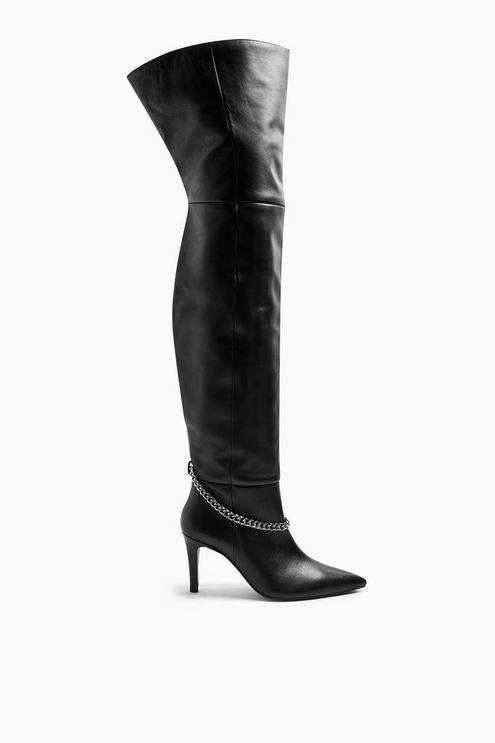 TOPSHOP Leather Idol Taliachain Thigh High Boots in Black - Lyst