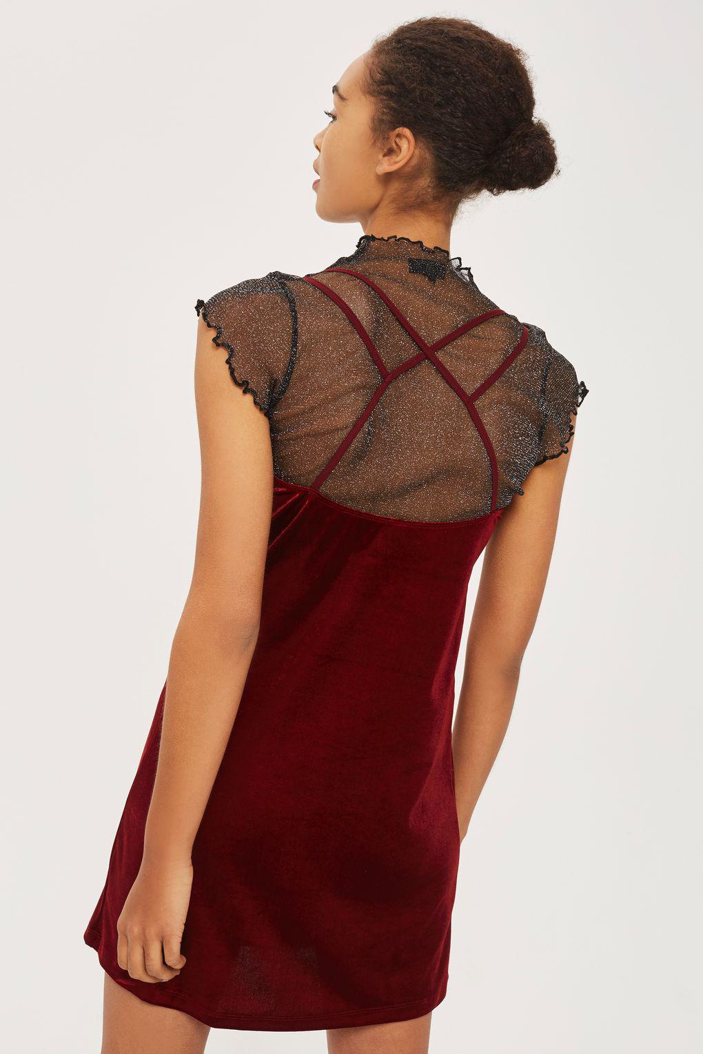 topshop red velvet dress
