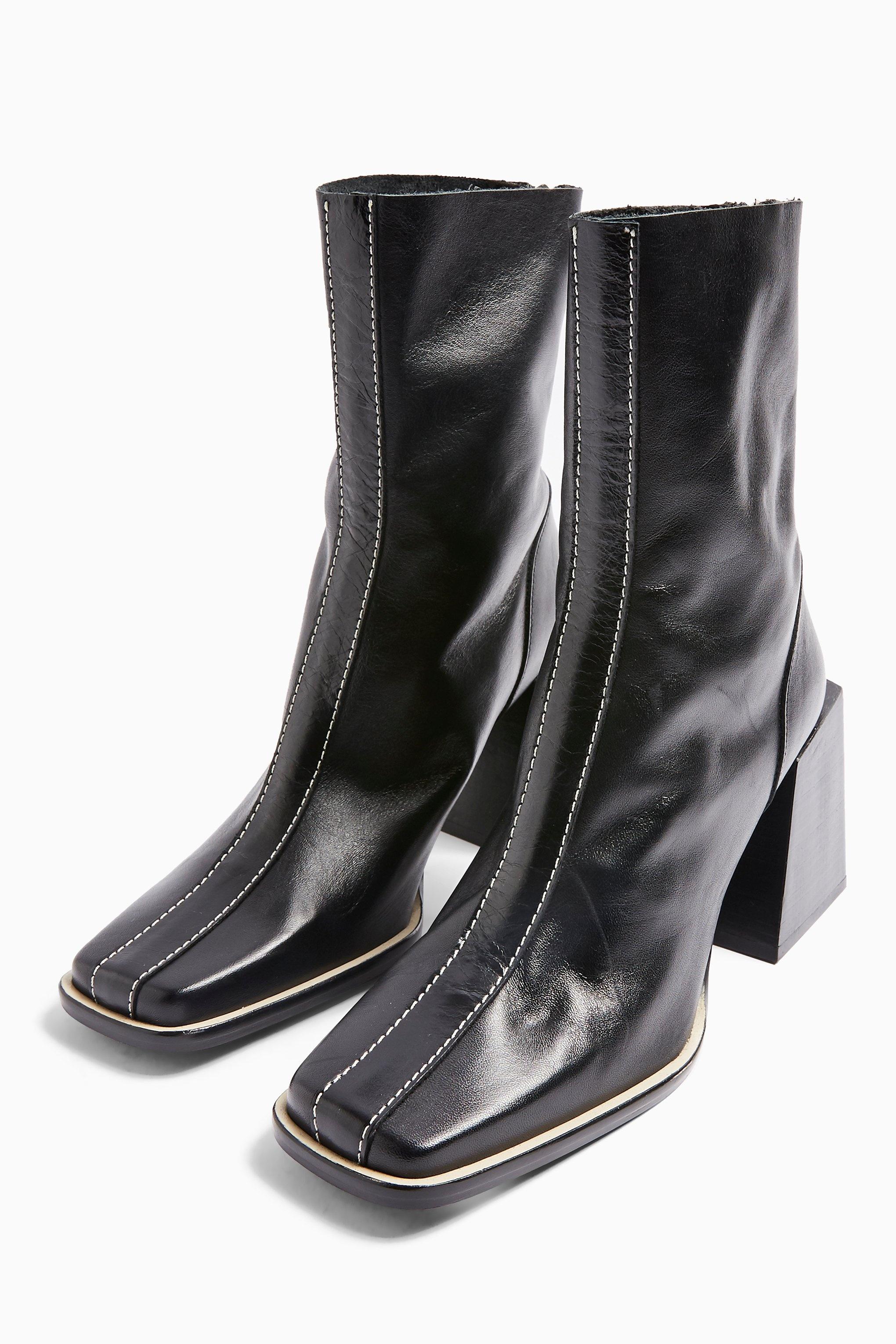 TOPSHOP Hades Leather Black Boots - Lyst