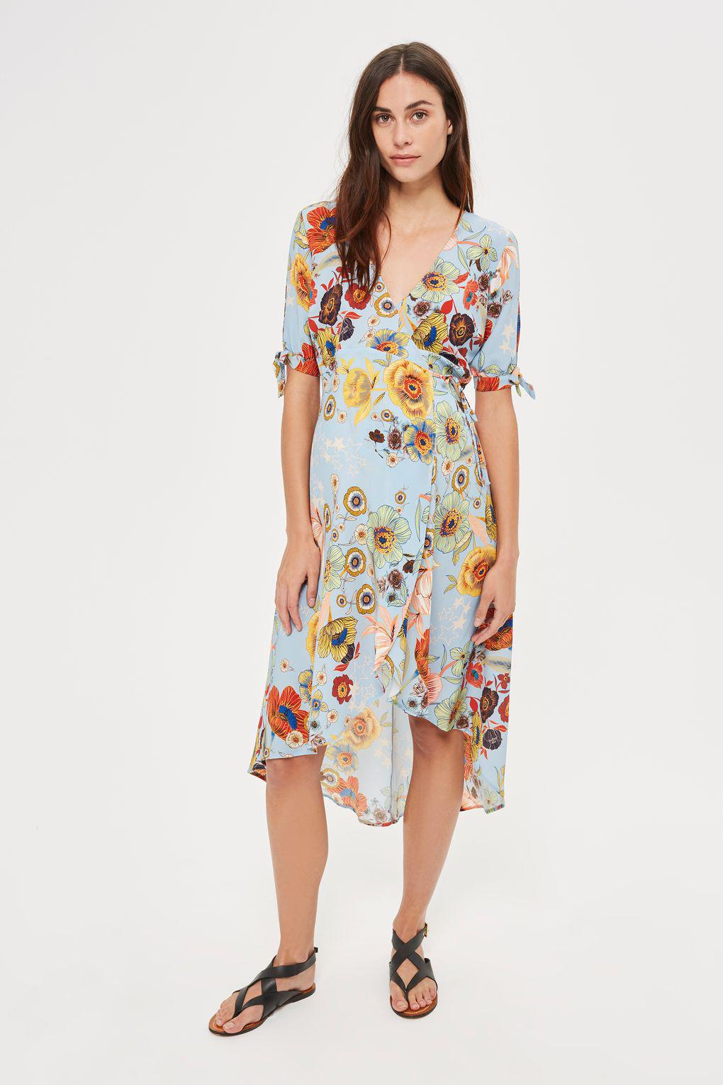 topshop blue floral wrap dress