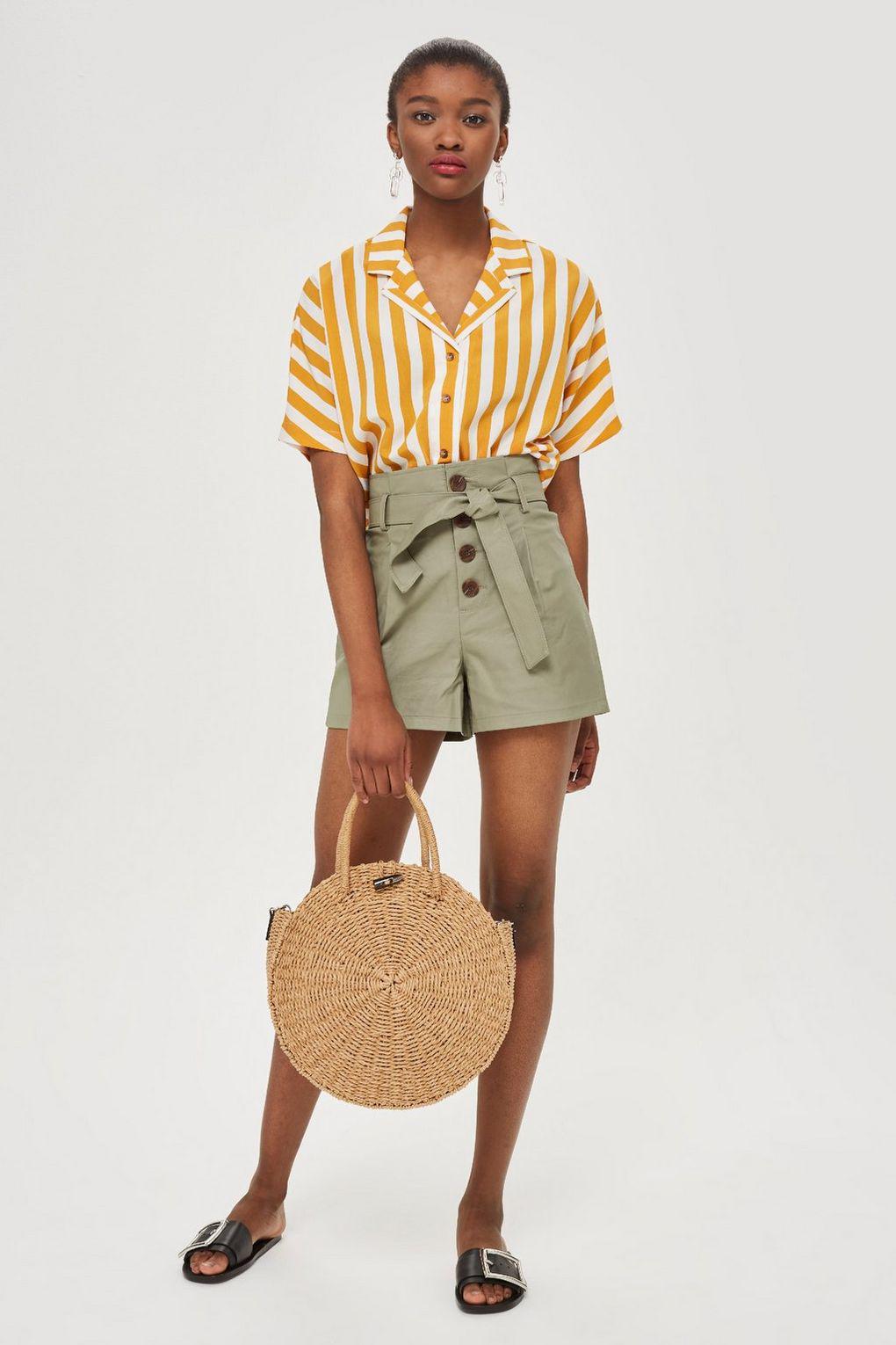 leather look paper bag shorts