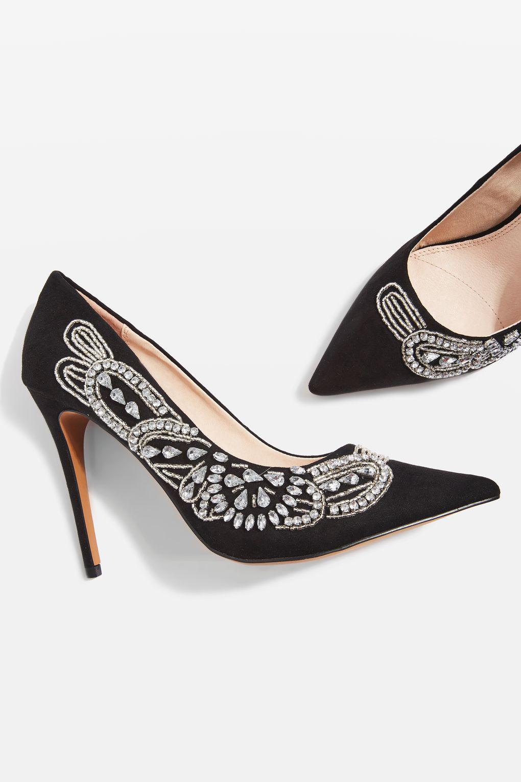 black embellished court shoes