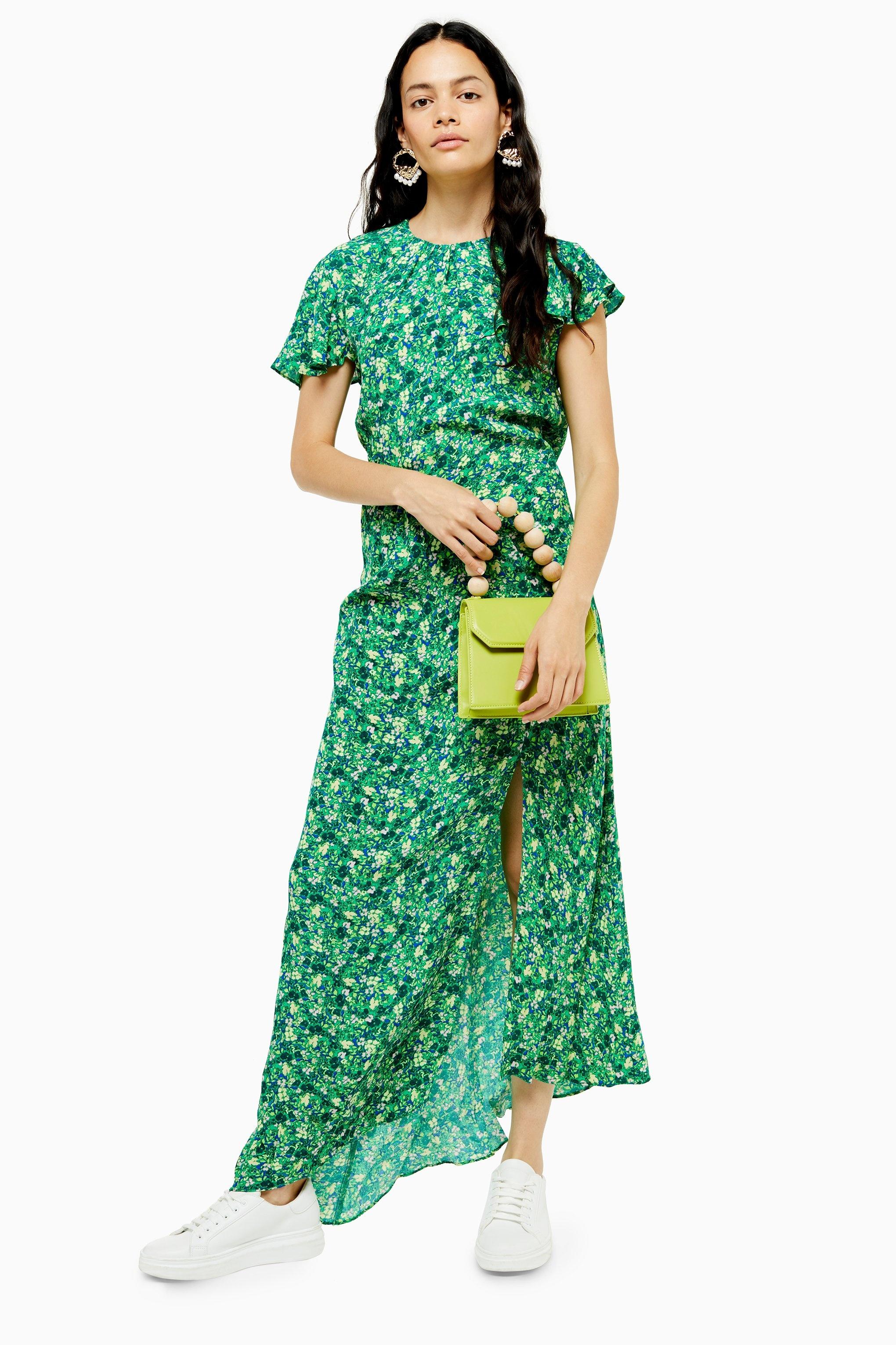 topshop green floral midi dress