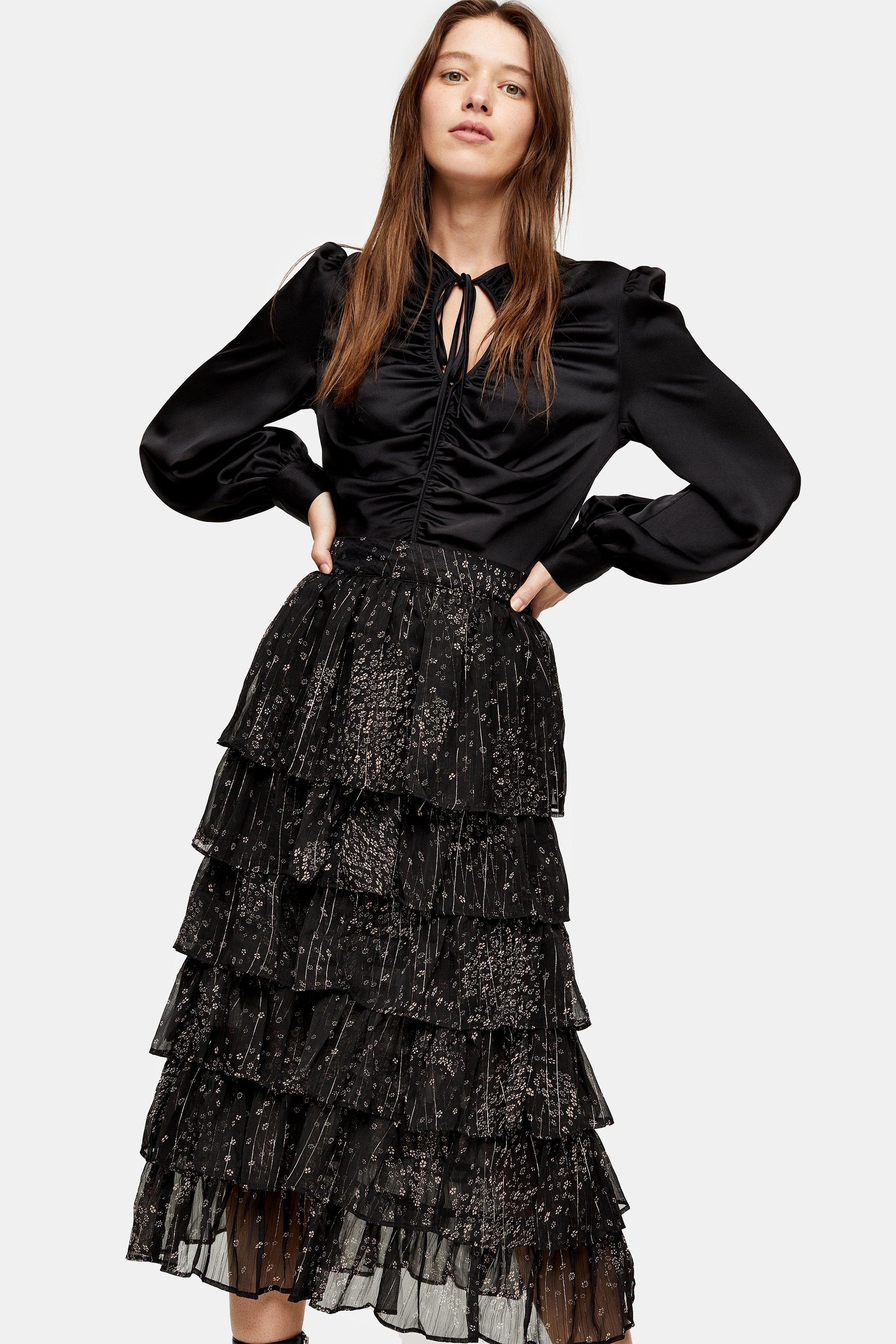 topshop black midi skirt