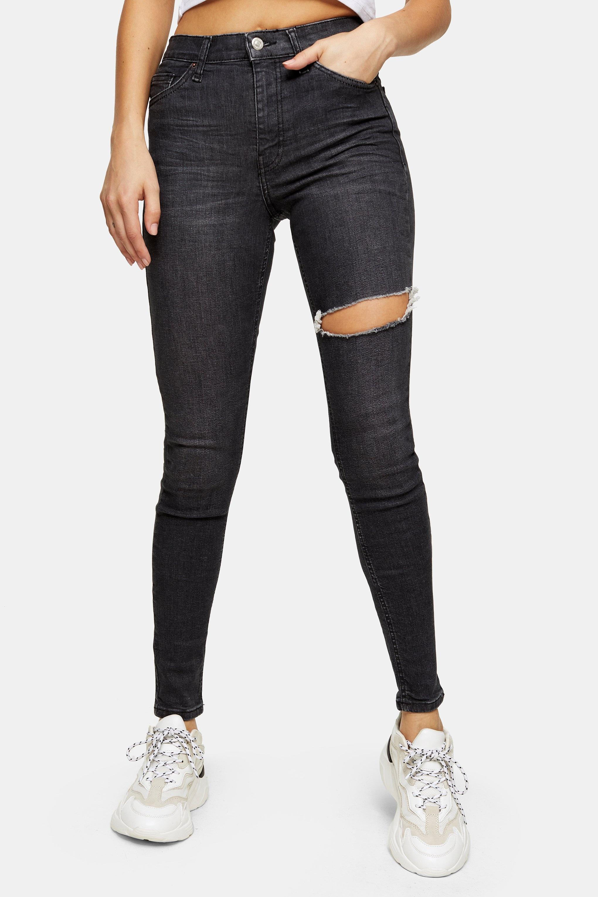 TOPSHOP Denim Consideredthigh Rip Jamie Skinny Jeans in Washed Black (Black) - Lyst
