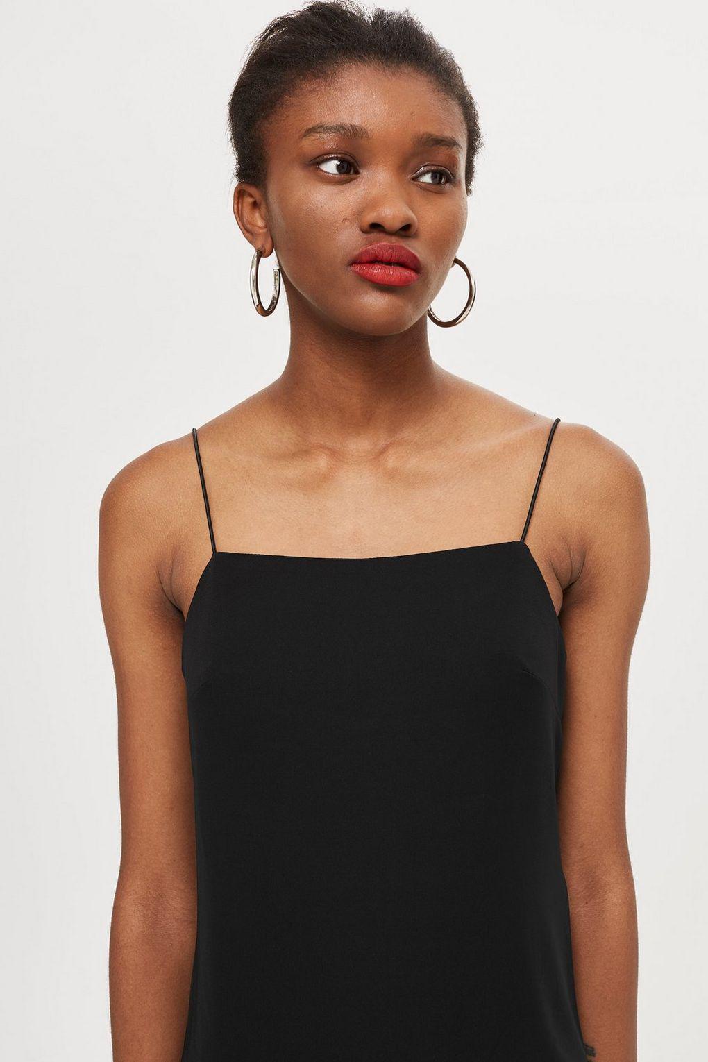 black square neck slip dress